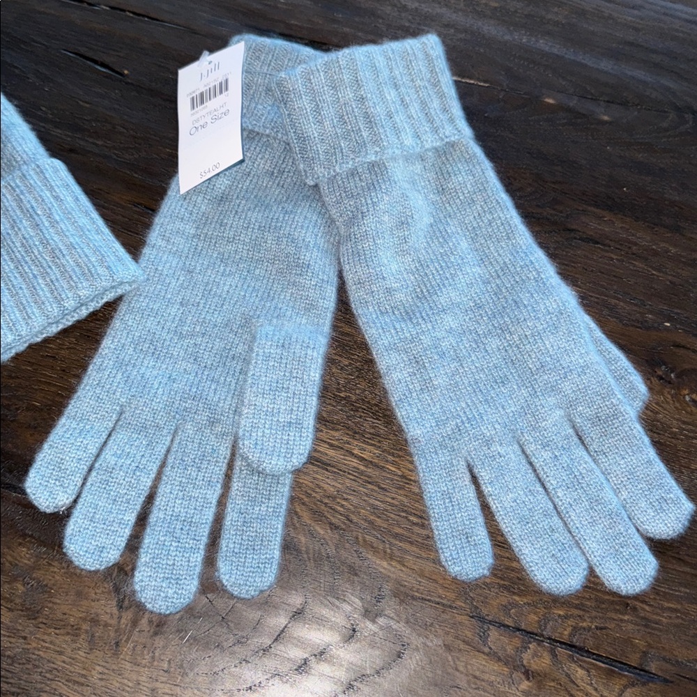 NWT J.Jill Cashmere Cuffed Gloves & Hat - Dusty Teal Heather - Picture 3 of 5